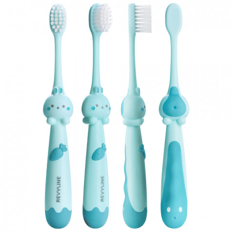 Набор зубных щеток Revyline Bunny Duo, от 3 лет, желтая и голубая